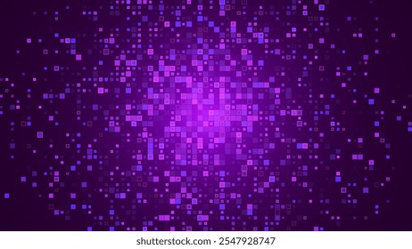 Purple Pixel Explosion. Abstract Virtual Cyber Space Data Flow. Halftone Pixel Effect Round Explosion. Vector Illustration.