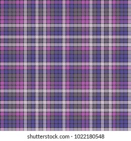 Purple pixel plaid fabric texture seamless pattern. Flat design. Vector illustration.