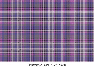Purple pixel plaid fabric texture seamless pattern. Flat design. Vector illustration.