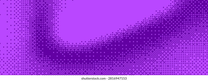 Purple pixelated bitmap square texture background with copy space. Retro pixel art border frame, glitch dither pattern, abstract pixel wave. Digital bitmap overlay for video game backgrounds