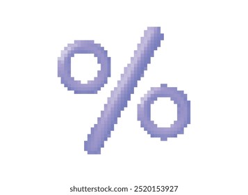 Purple pixelated percentage symbol. Close-up of a percentage symbol in pixel art style with a purple color