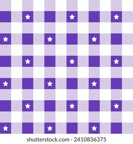 Purple plaid pattern with star background. plaid pattern background. plaid background. Seamless pattern. for backdrop, decoration, gift wrapping, gingham tablecloth, blanket, tartan.