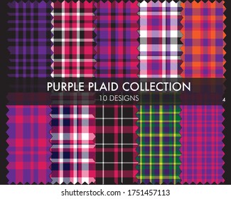 Purple Plaid, tartan seamless pattern collection includes 10 designs suitable for fashion textiles and graphics