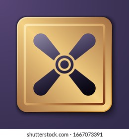 Icono de hélice Purple Plane aislado en fondo morado. Hélice de avión vintage. Botón Gold Square. Ilustración vectorial