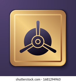 Icono de hélice Purple Plane aislado en fondo morado. Hélice de avión vintage. Botón Gold Square. Ilustración vectorial