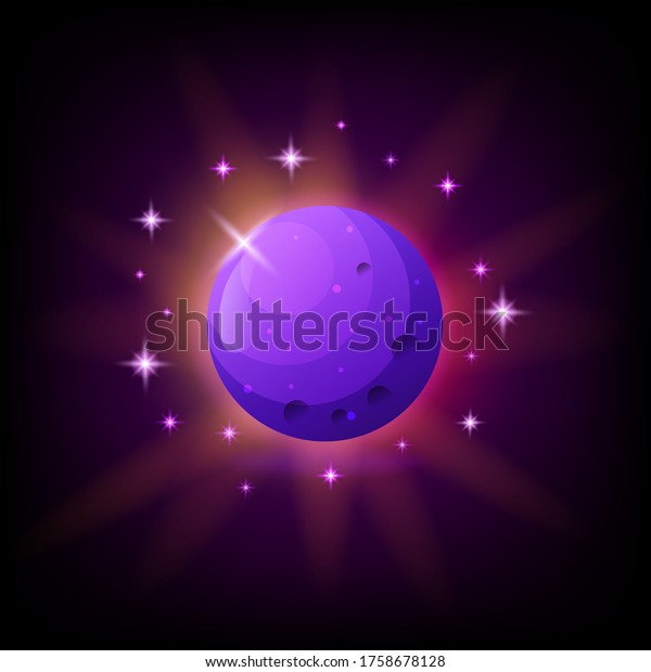 暗い背景にゲームまたはモバイルアプリ用の紫の惑星アイコン カートーンスタイルのalienワールドベクターイラスト のベクター画像素材 ロイヤリティフリー