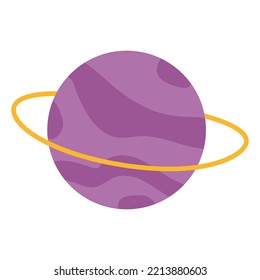 Purple planet with a ring on a white background. Vector illustration in cartoon style for children. Icon of the planet.