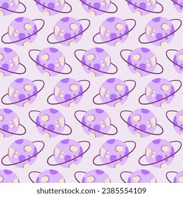 Purple Planets Alignment Vector Seamless Pattern