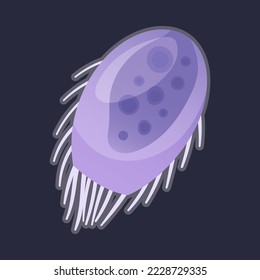 Purple Plankton Water Organism with Tentacles Free Floating on Dark Background Vector Illustration
