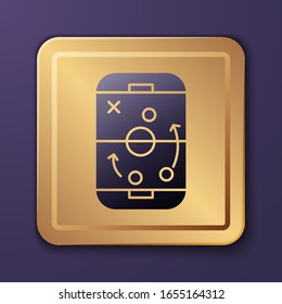 Purple Planning strategy concept icon isolated on purple background. Hockey cup formation and tactic. Gold square button. Vector Illustration