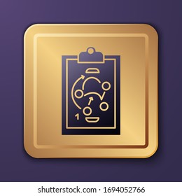 Purple Planning strategy concept icon isolated on purple background. Hockey cup formation and tactic. Gold square button. Vector Illustration