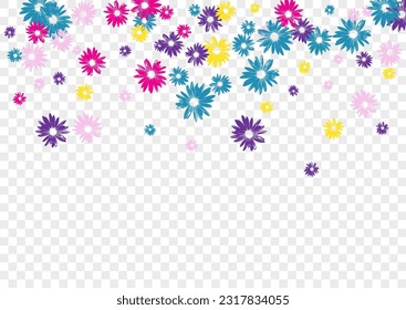 Vector transparente de fondo de planta morada. Textura exótica Petal. Duplicado De Chamomile Rosa. Pequeña Impresión. Flores De Colorido Festividad.