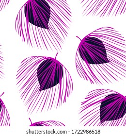 Diseño De Planta Púrpura Vector Sencillo Patrón. Textura Palm Vintage. Ilustración De La Naturaleza. Fondo De La Hoja De Moda Violeta.