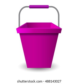 Purple plastic bucket isolated on white background. Vector illustration.