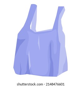 Purple plastic shopping bag. Empty disposable package for supermarket and garbage. Used and new polythene pack, packet for purchases. Realistic flat cartoon vector illustrations isolated on white