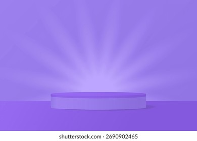 Podio púrpura, fondo abstracto con brillo radial