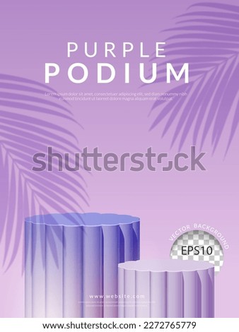 Purple podium with coconut leaf shadow on purple background. Vector illustration