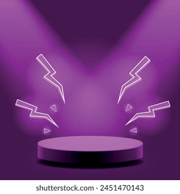 Podio morado con Elementos de neón