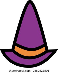 Purple pointed hat with orange ribbon