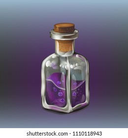 Purple poison magic bottle. Cartoon style game icon