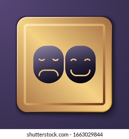 Purple Poker player icon isolated on purple background. Gold square button. Vector Illustration