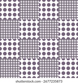 Purple Polka Dot and Gingham Check Seamless Pattern