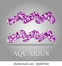 Purple polygonal Aquarius zodiac icon sign symbol vector illustration on grey background
