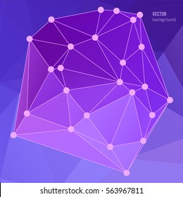 Purple polygonal image, which consist triangles. Triangular pattern for your business design. Geometric background style. Vector illustration EPS 10 crystalline form with edge lines and vertex point