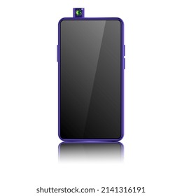 purple pop up camera realistic smartphone . three dimensions technology design