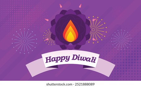 Un cartel púrpura con un Anuncio que dice feliz Diwali.