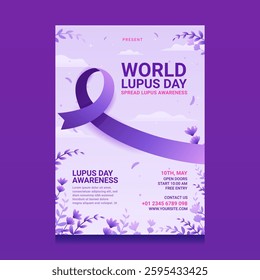 Purple poster design for World Lupus Day, ideal for social media, presentations, awareness campaigns, and medical facilities. Engaging and informative