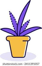 Purple potted plant illustration. Flat design indoor plant, modern decor, minimal style vector illustration. Home decoration and interior design.