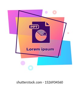 Purple PPT file document. Download ppt button icon isolated on white background. PPT file presentation. Color rectangle button. Vector Illustration