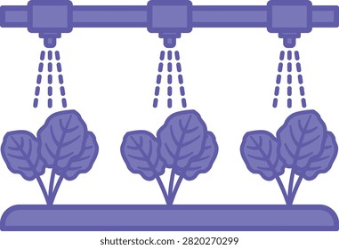 Purple Precision Drip Irrigation Icon. Vector Illustration. Modern Watering Method. Water and Fertilizers Are Delivered to Plant Roots in Small Doses Through Drippers. Agrotechnology and Smart Farming Concept