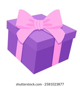 Purple present gift box with girlish pink ribbon cartoon illustration image