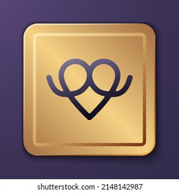 Purple Pretzel icon isolated on purple background. German comfort food pastry. Oktoberfest festival. Gold square button. Vector