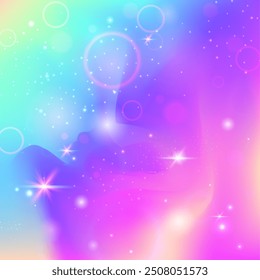 Purple Princess Hologram. Unicorn Pattern. Pink Sparkles Invitation. Iridescent Magical Invite. Magic Background. Lilac Fantasy Gradient. Kawaii Glitter. Stars Unicorn Pattern.