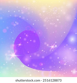 Purple Princess Invitation. Girl Gradient. Pink Sparkles Hologram. Iridescent Universe Effect. Rainbow Background. Lilac Colorful Pattern. Kawaii Glitter. Stars Rainbow Background.