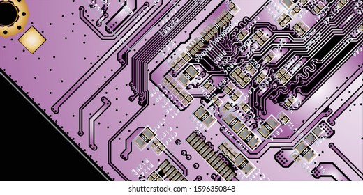 Purple printed circuit board (PCB) with no components fit (Macro)