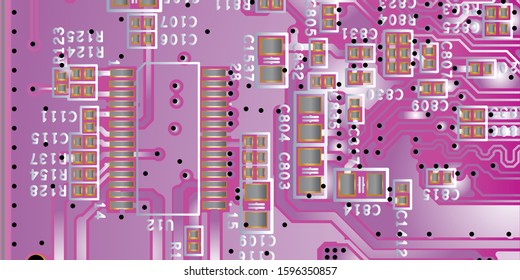 Purple printed circuit board (PCB) with no components fit (Macro)