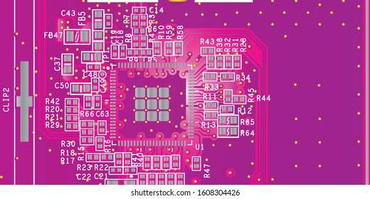 Purple printed circuit board (PCB) with no components fit (Macro)
