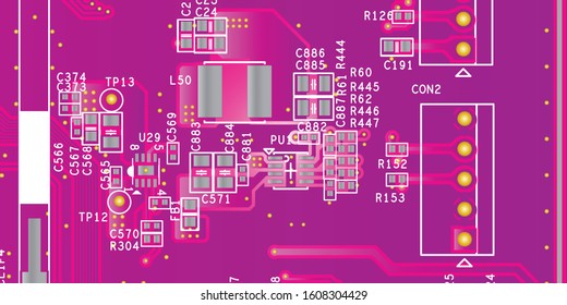 Purple printed circuit board (PCB) with no components fit (Macro)