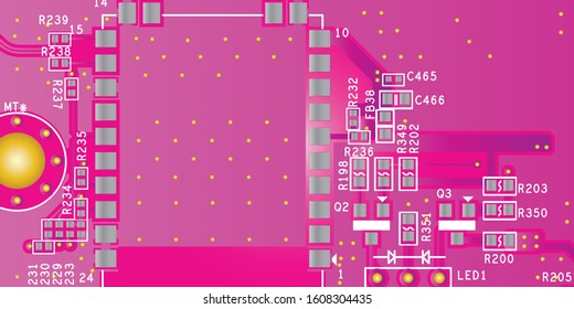 Purple printed circuit board (PCB) with no components fit (Macro)
