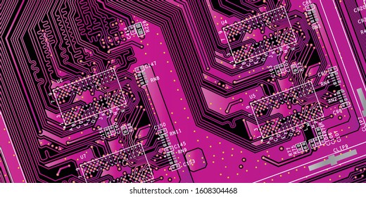 Purple printed circuit board (PCB) with no components fit (Macro)