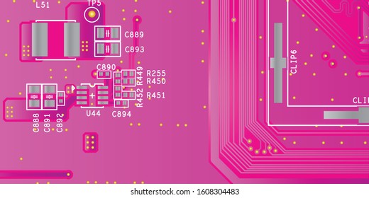 Purple printed circuit board (PCB) with no components fit (Macro)