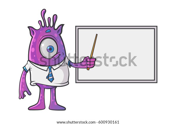 Purple\
Professional Monster teaching on the white board. Vector\
Illustration . Isolated on white\
background.