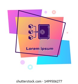 Purple Proof of stake icon isolated on white background. Cryptocurrency economy and finance collection. Color rectangle button. Vector Illustration