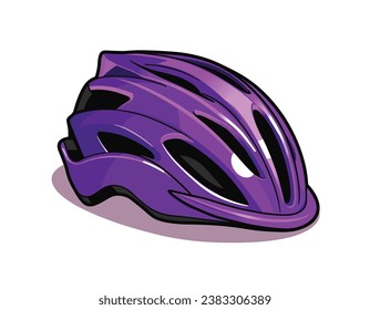 Purple protective cycling helmet, purple bicycle helmet, hard hat, vector illustration isolated on white background