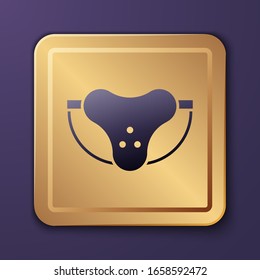 Purple Protective sport jockstrap icon isolated on purple background. Gold square button. Vector Illustration