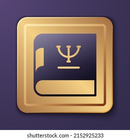 Purple Psychology book icon isolated on purple background. Psi symbol. Mental health concept, psychoanalysis analysis and psychotherapy. Gold square button. Vector